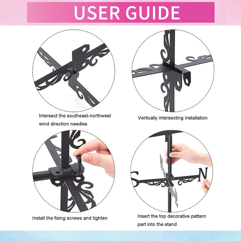 BEUNITONE Airplane Weathervane 26' Height Black Metal Wind Sculpture Roof Garden Art Decor Farmhouse Durable Decorative Stake Waterproof Weathervane Garden Decor - Image 4